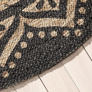 Beau tapis de jute noir fait à la main 6 'tapis tressé bohème rond pour décor de chambre lavable d'Inde - Product Image 2