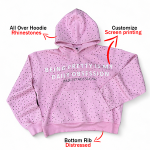 Sweat à capuche d'hiver en polaire personnalisé, coupe ajustée, entièrement orné de strass, impression sérigraphique, OEM ODM, streetwear - Product Image 1