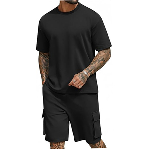 Mens T Shirt Cargo Shorts <b>Set</b> 2 Piece Manufacturer 220 GSM Cotton Oversized Summer Streetwear OEM ODM Bulk Supply - Product Image 1
