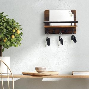 Perchero de pared de madera rústica con 4 ganchos y estante, organizador para entrada de 25x18.5x7.5cm - Product Image 6