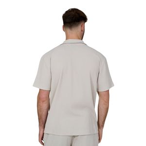 <b>Mens</b> <b>Cuban</b> Collar Button <b>Shirt</b> Short Sleeve Casual Vacation Camp Lightweight Breathable Summer Beachwear Solid 100% Cotton Twill - Product Image 2