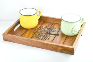 Plateaux de service modernes en bois pour le petit-déjeuner avec 2 plateaux de service pour la vaisselle - Product Image 2