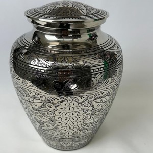 Urne funéraire en métal pour cendres humaines, urne de crémation traditionnelle taille adulte, vase commémoratif avec motif, urne funéraire en métal pour cimetière - Product Image 2