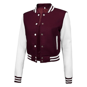 Womens <b>Cropped</b> Varsity <b>Jacket</b> Custom Logo Baseball Bomber <b>Jacket</b> Streetwear Fashion Supplier USA - Product Image 3
