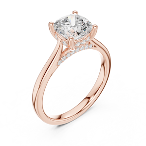 Bague de fiançailles en or rose avec diamant taille coussin, halo caché, solitaire, pour femme - Product Image 4