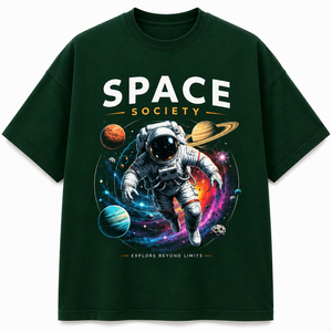 Space Society Astronaut Print Men's Black T-Shirt Long Sleeve O-Neck Loose Fit Casual 100% Cotton Knitted Breathable - Product Image 1