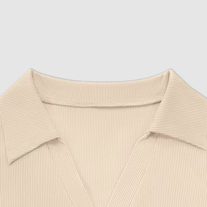 Body elástico acanalado de manga larga para mujer, cuello en V, fruncido, ajustado, liso, cómodo y transpirable - Product Image 3