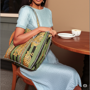 Grand sac fourre-tout à rayures de tigre imprimé en blocs durables-Shopper en coton vert - Product Image 3