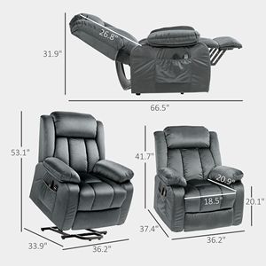 Modern Gray Power Lift Recliner Chair for Elderly Electric Massage <b>Heat</b> <b>USB</b> Remote Control Handle Operating Mechanism Sponge - Product Image 3