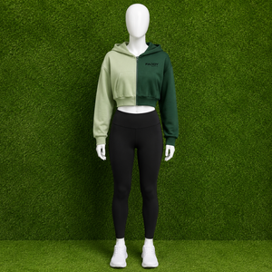 Sudadera corta con cremallera de dos tonos y bloques de color personalizada al por mayor para mujer, de forro polar, para gimnasio, ropa deportiva, estilo urbano, con patchwork - Product Image 3