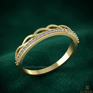 แหวนทอง 14K ประดับเพชรแล็บโกรว์ทรงกลมเจียระไนแบบบริลเลียนท์ ดีไซน์ลายคลื่น สำหรับผู้หญิง หรูหรา สามารถสวมซ้อนกันได้ รับรองโดย IGI เหมาะสำหรับเป็นเครื่องประดับงานแต่งงาน - Product Image 4