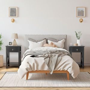 2pcs <b>Black</b> <b>Side</b> Intersection Style Bedside/Nightstand <b>Tables</b> with Two-Layer Drawer Coffee <b>Table</b> - Product Image 3