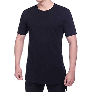 Camiseta negra con dobladillo curvo y corte lateral para hombre, camiseta de gimnasio con estampado personalizado, de alta calidad, venta al por mayor, 100% algodón - Product Image 2