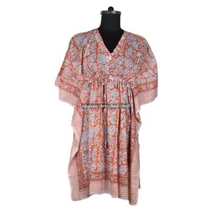 Kaftán de Algodón para Mujer, Estilo Sexy, para la Playa, de Alta Calidad, con Diseño Floral Estampado a Mano, Talla Única, 2026 - Product Image 5