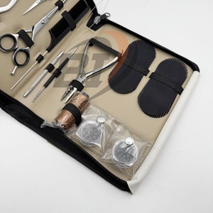 Ensemble d'outils pour extensions de cheveux en acier inoxydable, étui en cuir beige, micro-perles, pince à 3 trous, logo personnalisé, outils de coiffure - Product Image 5