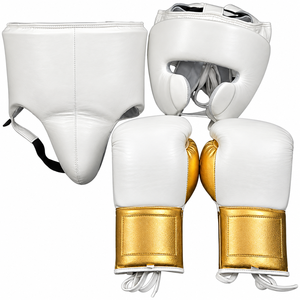 Guantes de Boxeo Profesionales de Cuero Nuevos, con Protectores de Manos, Cabeza e Ingle, en Azul y Blanco, Hechos en Pakistán, para Entrenamiento de Boxeo - Product Image 5