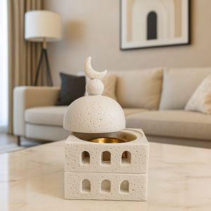 Quemador de incienso de cerámica de lujo con tapa de metal dorado, diseño moderno en forma de cubo para decoración del hogar, regalos y hoteles. - Product Image 3