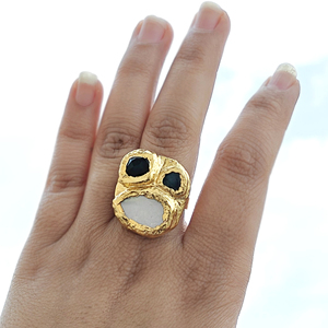 Exclusive design natural mother of pearl labradorite green onyx <b>adjustable</b> <b>ring</b> solid brass 18k gold plated bold fashion <b>rings</b> - Product Image 2