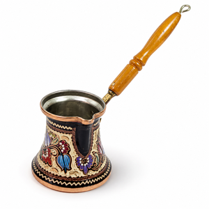 Handmade Floral Copper Turkish Coffee Pot Cezve Ibrik Wooden Handle Arabic Greek <b>Espresso</b> Coffee Maker Milk Warmer Gift Pot - Product Image 1