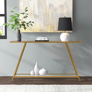 Console moderne en métal doré avec plateau en verre et étagère inférieure, meuble d'entrée fin et minimaliste - Product Image 6