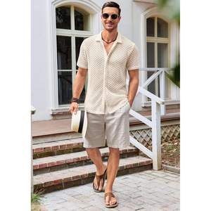 Camisa de ganchillo de manga corta de punto con botones para hombre 2025, Tops informales ahuecados para vacaciones en la playa de verano en tallas XL y 6XL - Product Image 2