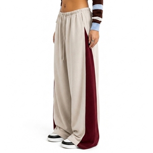 Custom Women's Wide Leg <b>Trouser</b> Loose Fit Drawstring <b>Waist</b> Contrast Side Panels Casual Streetwear Fashion Pants - Product Image 3