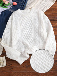 Hoodie personnalisé pour femme, col rond, hiver, couleur unie, tricot gaufré - Product Image 2