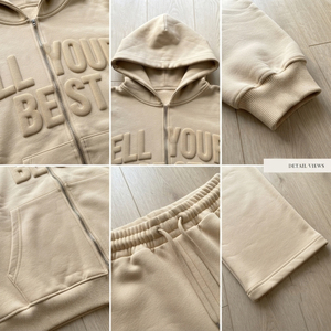 Ensemble de survêtement unisexe imprimé en relief avec capuche et fermeture éclair, manches longues, en coton, sweat-shirt et pantalon, tenue décontractée d'hiver, ensemble de survêtement personnalisé - Product Image 3