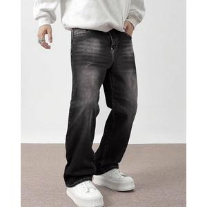 Jean en denim noir délavé coupe large pour homme, style vintage, couleur unie, coupe ample, streetwear, décontracté, pour soirée - Product Image 4