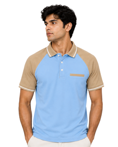 Camiseta Polo Personalizada para Hombre, Color Azul Cielo y Beige, Ropa Deportiva Informal, Transpirable, Camiseta de Golf Premium, Ropa Deportiva de Verano - Product Image 1