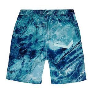 Men's Blue Ocean Print Quick Dry Board Shorts Mid Waist Drawstring Swim Trunks with Pockets Woven Polyester Beach Shorts - Product Image 2