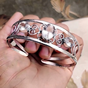 Bracelet manchette ajustable en argent sterling 925 avec topaze blanche naturelle, bijoux en pierres précieuses faits à la main, vente en gros - Product Image 4
