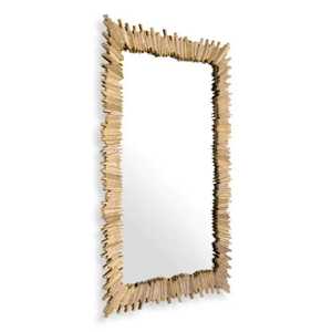 Antique Gold Carved <b>Wall</b> <b>Mirror</b> Ornate Feather Leaf Pattern Wooden Frame <b>Rectangle</b> Vanity <b>Mirror</b> <b>For</b> Living Room Fireplace - Product Image 3