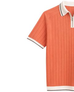 Polo de Manga Corta con Cierre de Cremallera de un Cuarto, Color Naranja, con Cuello en Contraste, para Hombre, Fabricante, Ropa Casual de Verano - Product Image 2