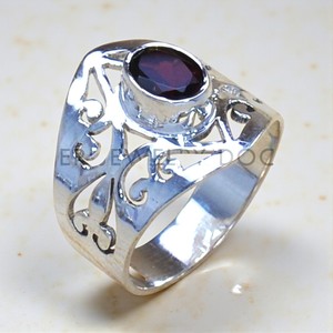 925 Sterling <b>Silver</b> Bohemian Design Wide Band Oval Faceted Cut <b>Garnet</b> Gemstone <b>Ring</b> Fine Jewelry Hot Selling <b>Silver</b> <b>Rings</b> OEM - Product Image 1