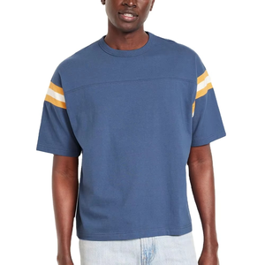 Camiseta de Manga Corta con Rayas Azules para Hombre, Estilo Deportivo Informal, Cuello Redondo, Cómoda, Ropa de Calle de Verano, Camiseta de Moda - Product Image 1