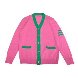 2026 New Style Customized Alpha gamma Sorority V Neck Varsity <b>Cardigan</b> <b>Sweater</b> 100% Cotton Breathable Chenille Front Logo - Product Image 1