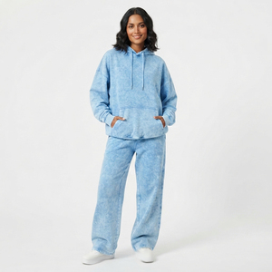 Women Oversize Washed Sweat <b>Hoodie</b> Set Loose Fit Full Length Joggers Sweatpants Set Ladies 100% Cotton Winter Wear Tracksuit - Product Image 1