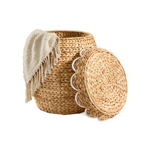 Best Choice Scalloped Water Hyacinth <b>Large</b> Capacity <b>Storage</b> <b>Basket</b> Lid Natural Multipurpose Organizer Tote <b>Basket</b> Made Vietnam - Product Image 1