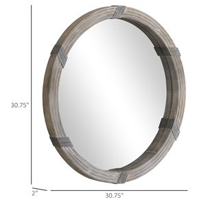 Specchio da parete rotondo in legno naturale da 31 pollici per soggiorno e camera da letto - Product Image 3