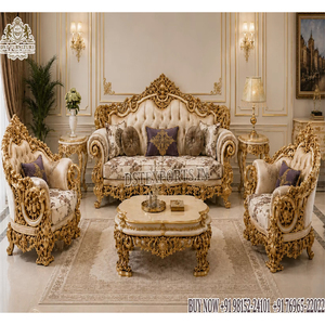 Majestuoso Juego de Sofás para Sala de Estar Estilo Maharaja, Sofá Tallado a Mano Estilo Europeo, Sofá Estilo Francés con Corona Imperial - Product Image 1