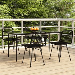 5 pezzi nero Poly Rattan Patio Set da pranzo mobili da esterno durevoli - Product Image 1