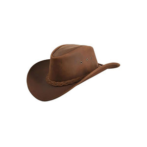Leather Cowboy <b>Hat</b> Brown Braided <b>Band</b> Wide Brim Western Style - Product Image 1