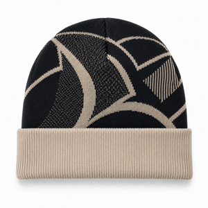 Bonnet en tricot jacquard brodé avec logo personnalisé |   Chapeau d'hiver à revers avec motif géométrique |   Casquette en tricot côtelé extensible et chaud pour homme - Product Image 2