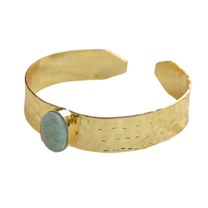 Ready Ship Adjustable Matte Gold Plated Brass Bangle Freshwater Pearl Amazonite Trendy Geometric Handmade Women's Fashion - Product Image 2
