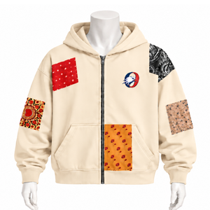 Sweat-shirt à capuche oversize zippé Karem Winter, éco-responsable, patchwork, imprimé, style streetwear décontracté pour homme - Product Image 1