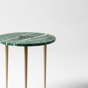 Luxury Round Green Side Table with Gold Tapered Legs Modern Industrial Design Premium Tripod Accent <b>Stool</b> for Bedroom Use - Product Image 2