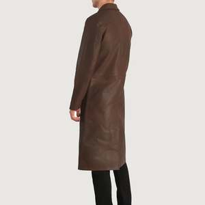 Chaquetas de Cuero Genuino para Hombre, Abrigo Largo con Cuello Camisero, Doble Botonadura, Ropa Formal de Invierno - Product Image 3