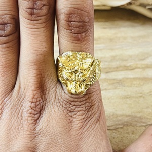 Modern Style Tiger <b>Rings</b> Gothic Brass Jewelry Men 18k Gold Plated <b>Chunky</b> Animal Band Punk Biker Statement <b>Ring</b> Wholesale/OEM/ODM - Product Image 3