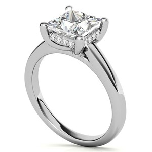 Anillo de compromiso de moissanita de 2 quilates con corte princesa y halo oculto, anillo de boda de oro blanco macizo de 10 quilates para ella - Product Image 4